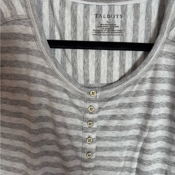 Talbots Light Gray Striped Long Sleeve Top - Picture 2 of 4